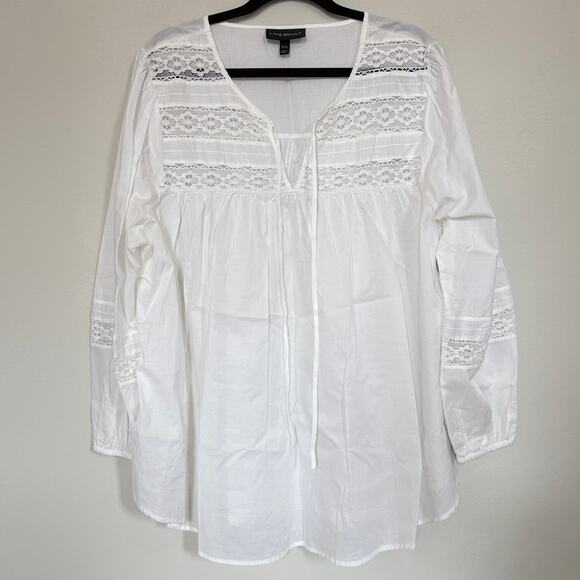 Lane Bryant 18/20 Poet Shirt White Lace Inset Coquette Boho Cottage Renaissance - Picture 1 of 10